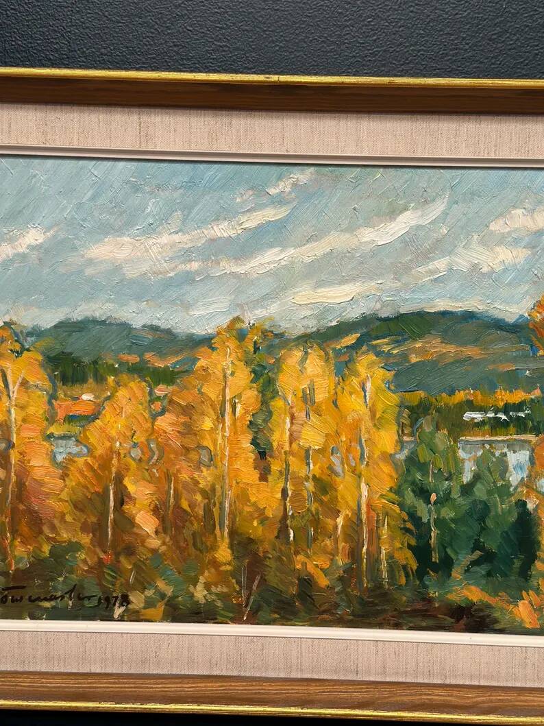 Original Swedish Oil on Panel – "Autumn Landscape" – Dated 1978 – Framed Period Piece – 50 × 42 cm (19.7" × 16.5")