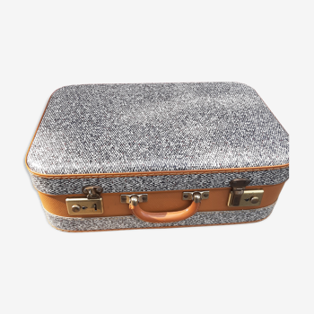 Retro suitcase mottled grey and vintage camel