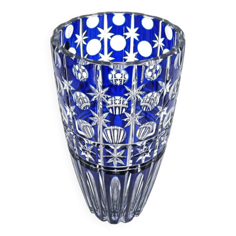 Cobalt blue cut crystal bohemian vase, 1960s