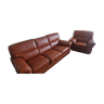 Salon en cuir buffle marron comprenant canapé 3 places et 1 fauteuil