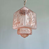 Art Deco pendant light in pale pink glass, 1920s-30s