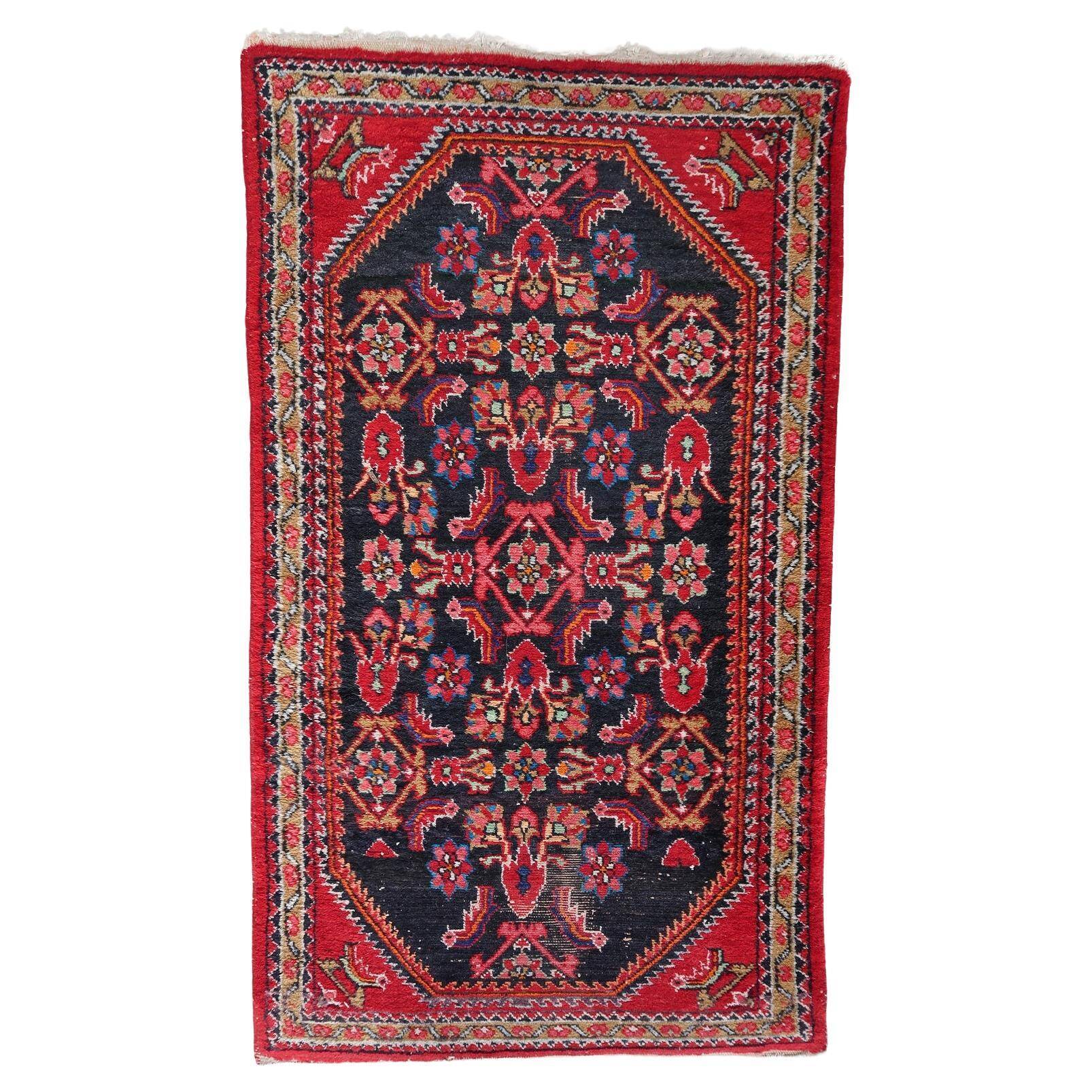 Handmade vintage Persian Hamadan rug 74cm x 129cm, 1960s