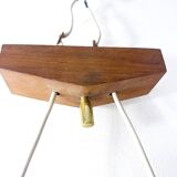 Scandinavian pendant light in ribbed glass and teak, 1960