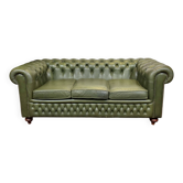 Chesterfield leather 3-seater sofa with mahogany legs - English craftsmanship