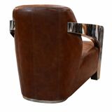 Set of 3 Stacyville items, leather and stainless steel, 2 armchairs and a sofa.