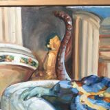 Huile sur toile "Salamandre du Parc Guelle - Barcelone"