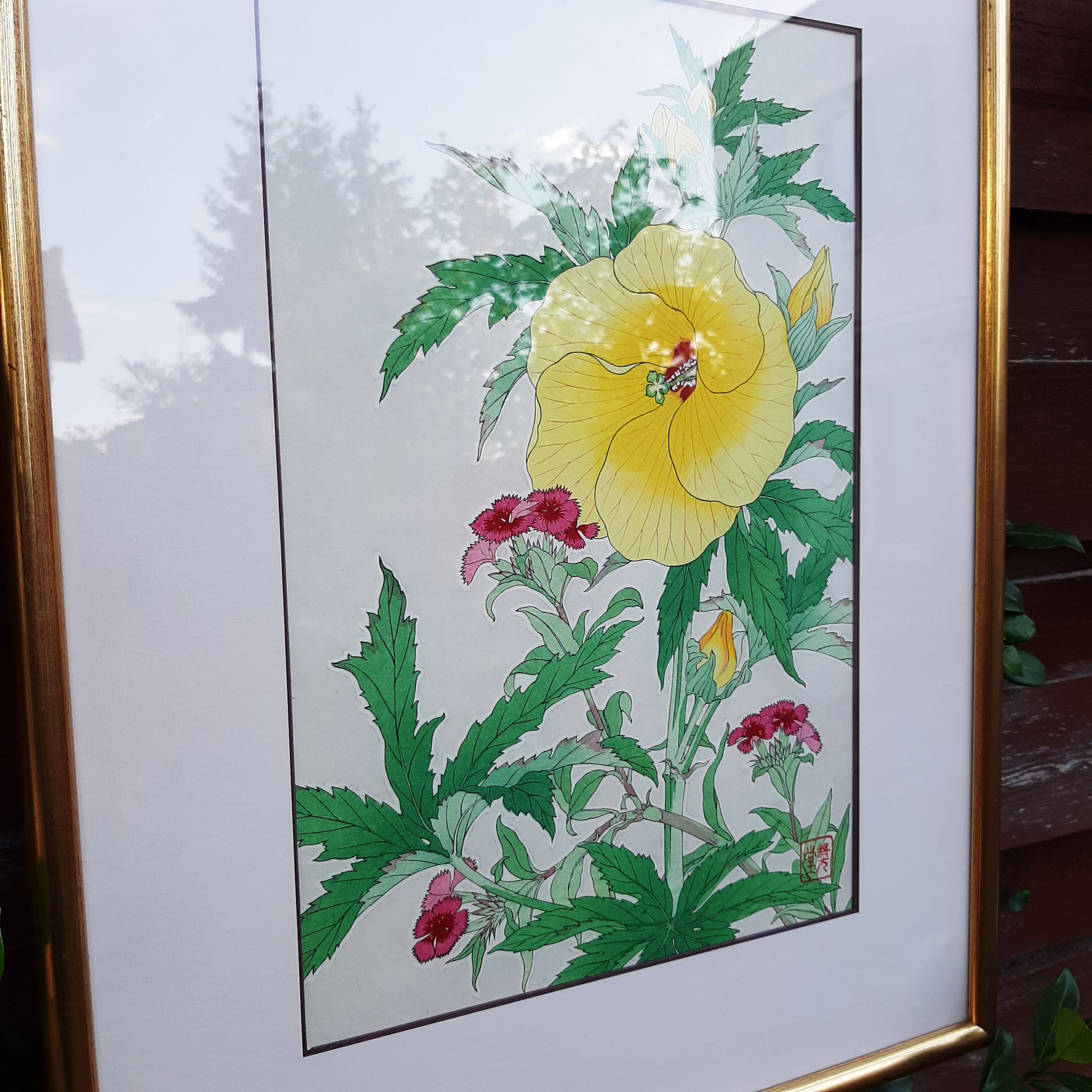 Estampe chinoise fleur jaune