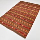 5x7 Soft Brown & Red Mid Century Moderin Turkish Kilim Rug, 153x220