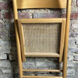 Foldable Italian chairs (set of 4) in beech and rattan 1980
