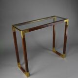Elegant brass, glass and wood console 1980's
