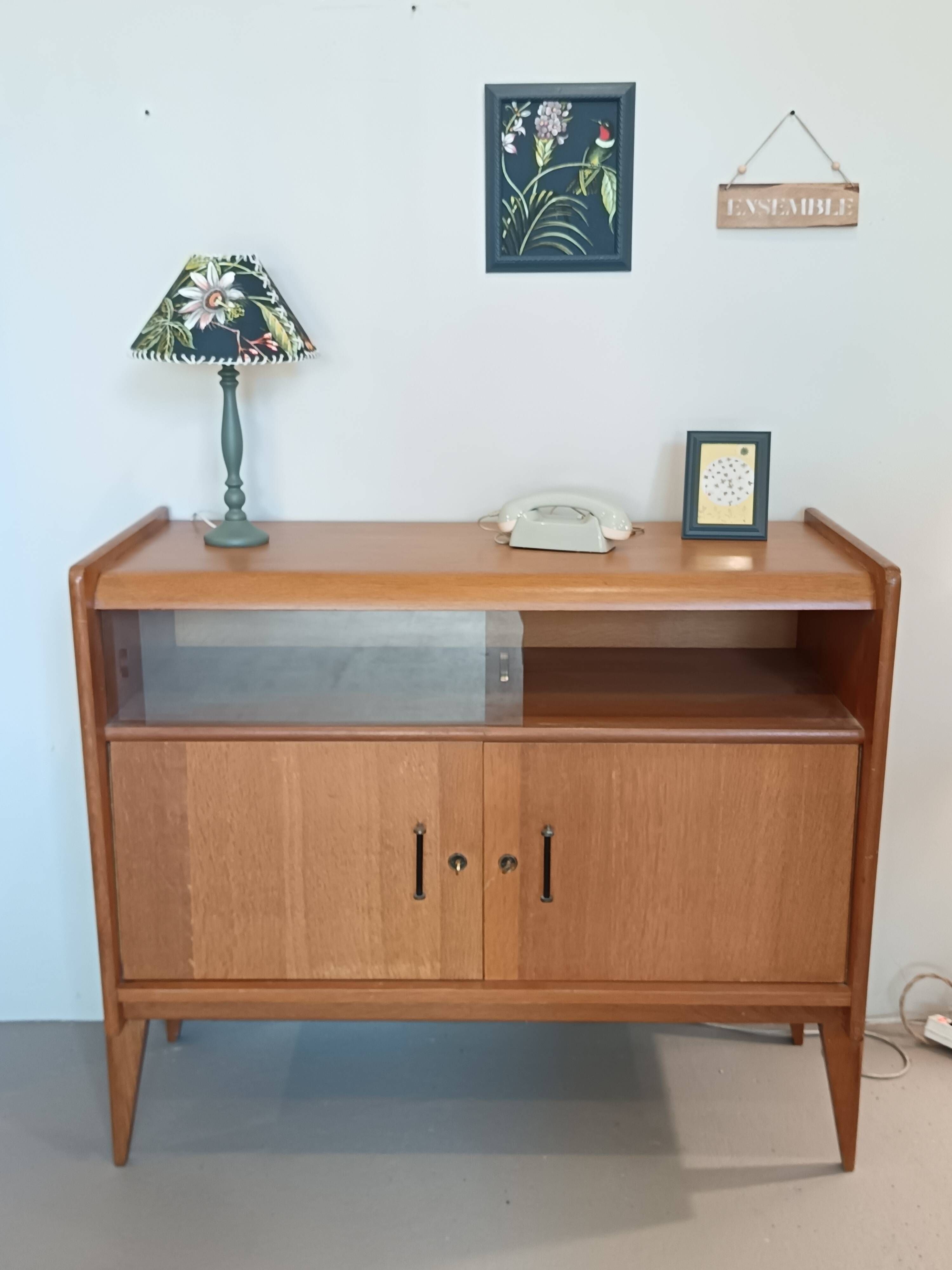 Vintage glass front sideboard from the 1950s - 1960s