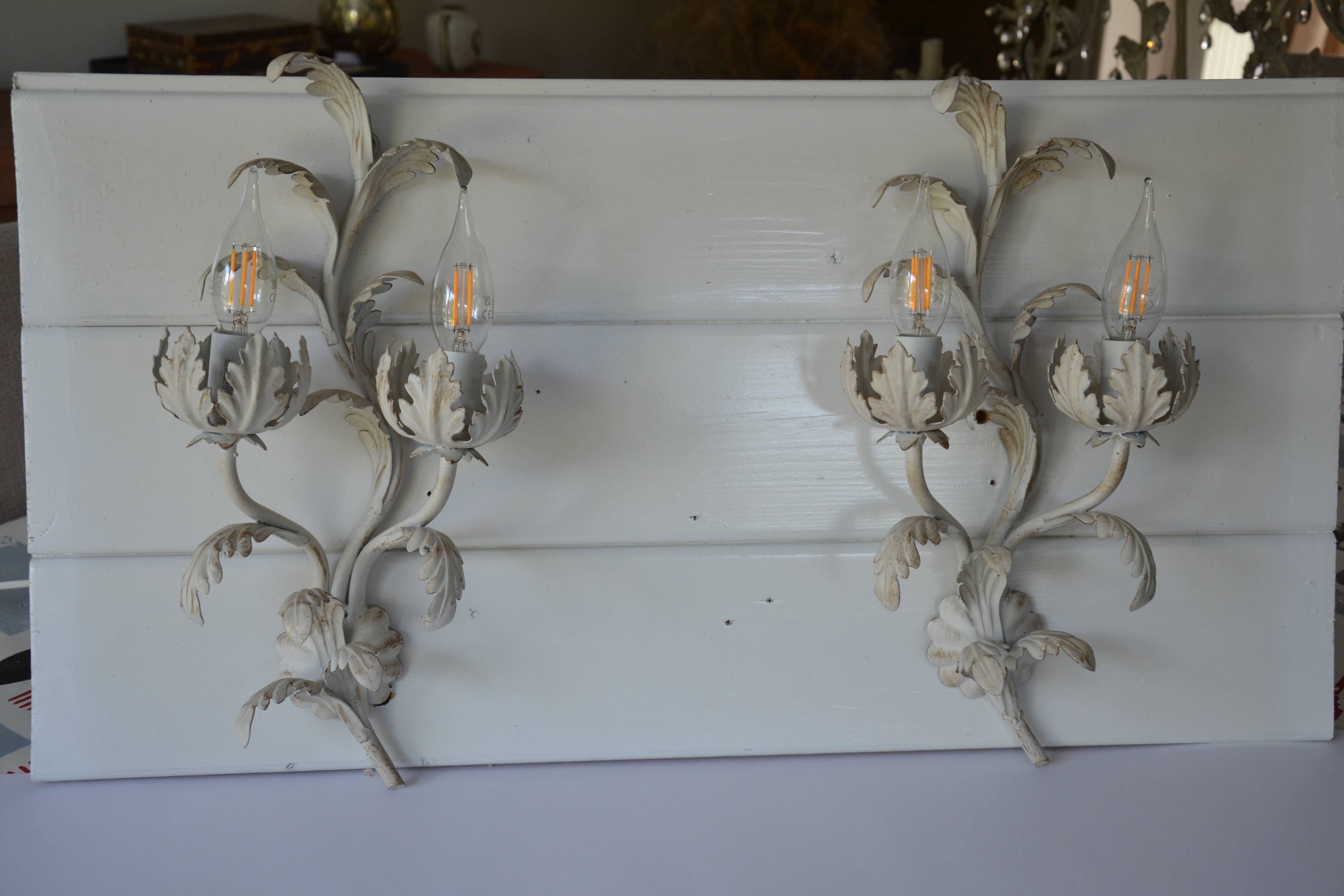 2 Florentine metal leaf wall lights
