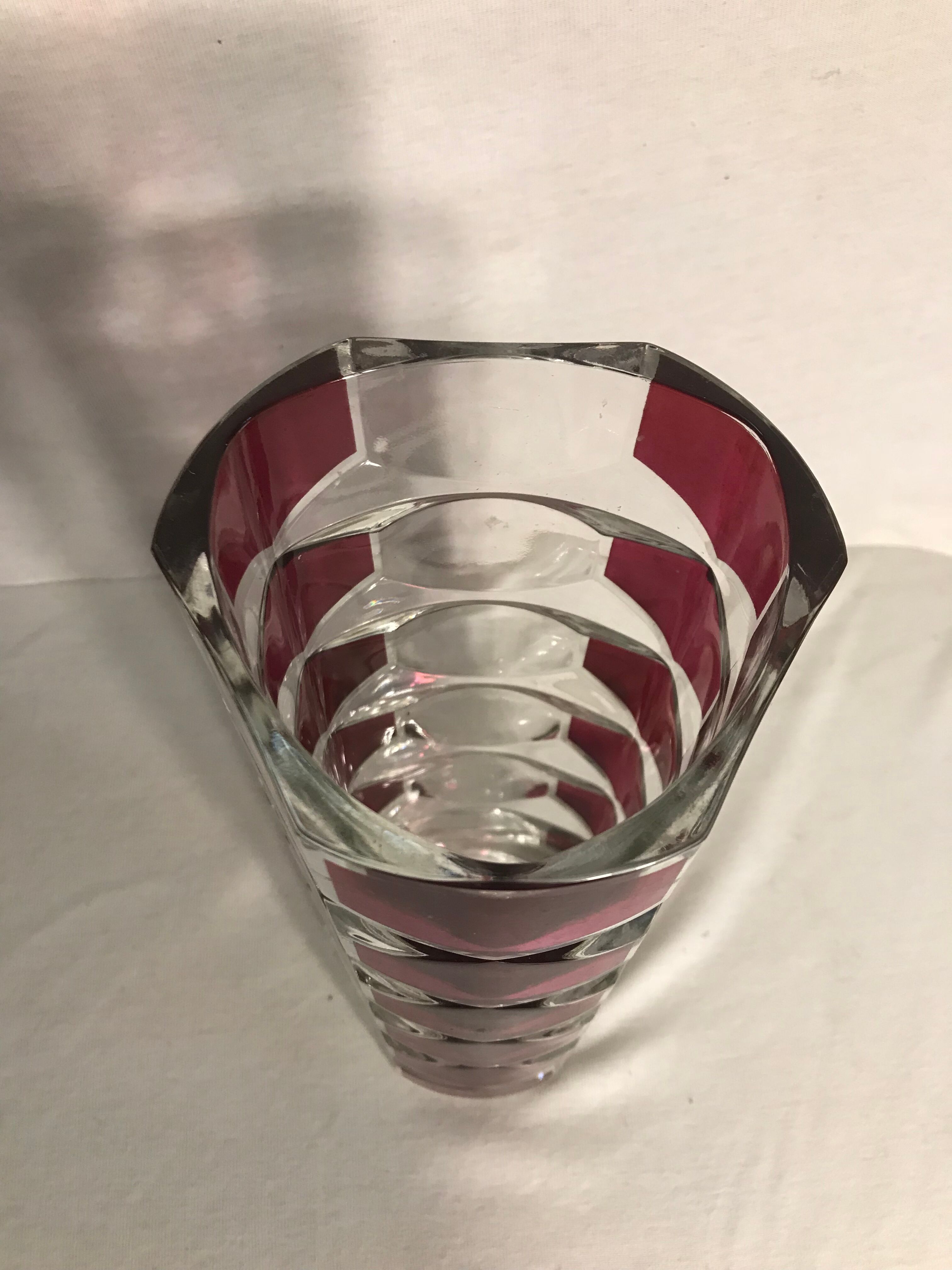 Old molded glass vase rose violet style art deco decoration vintage