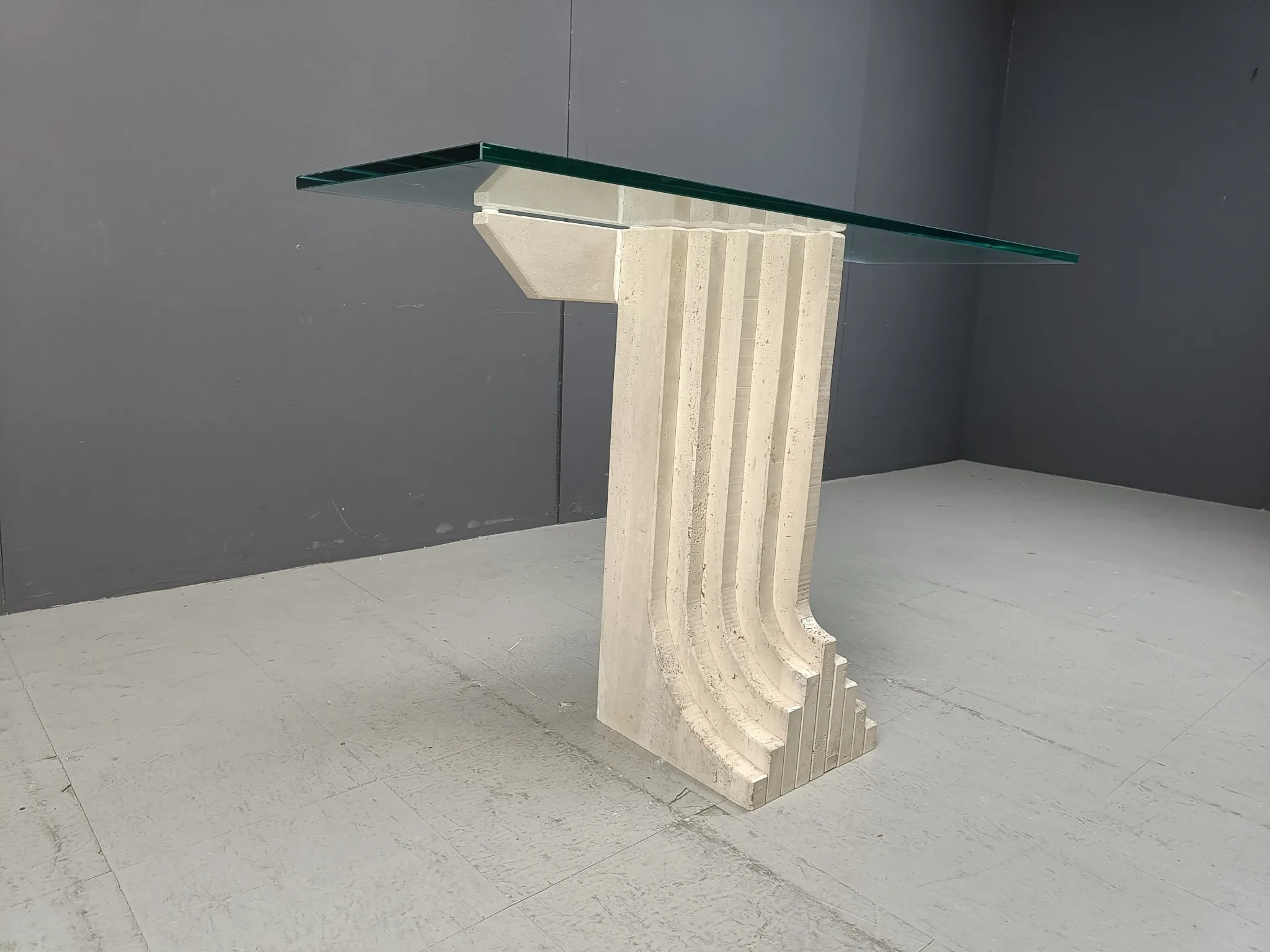 Table console en travertin vintage dans le style de Carlo Scarpa, années 1970.