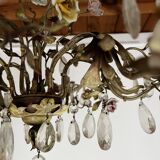 Chandelier with a floral porcelain decoration and pendants
