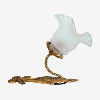 Golden opaline gooseneck wall lamp