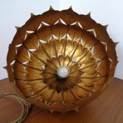 Large French Brass Lotus Ceiling Lamp, 1940s