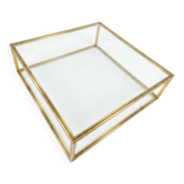Table basse en laiton et verre de style Hollywood Regency vintage (années 1970)
