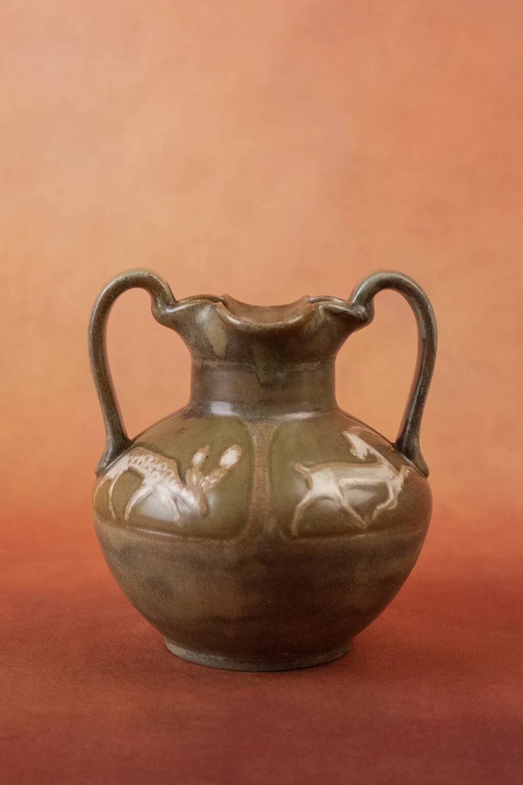 Art Nouveau glazed stoneware vase by Louis Lourioux - wolf mark