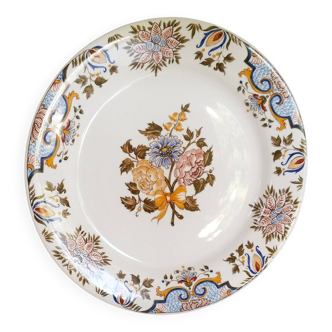 Flat plate in Gien earthenware, Bordeaux "Au Bouquet" model