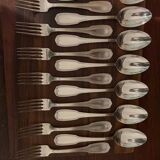 Set of 8 Spoons and 8 Forks in Silver Metal - Orfèvre Le Mondial Set of 8 Silver-Plate