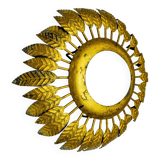 Sun wall lamp by ferro arte, metal and gold leaf and opaline glass, Spain, 1960