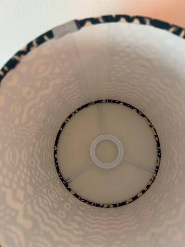 Lamp shade 20 x 22 cm made of ikat fabric in petrol/beige.