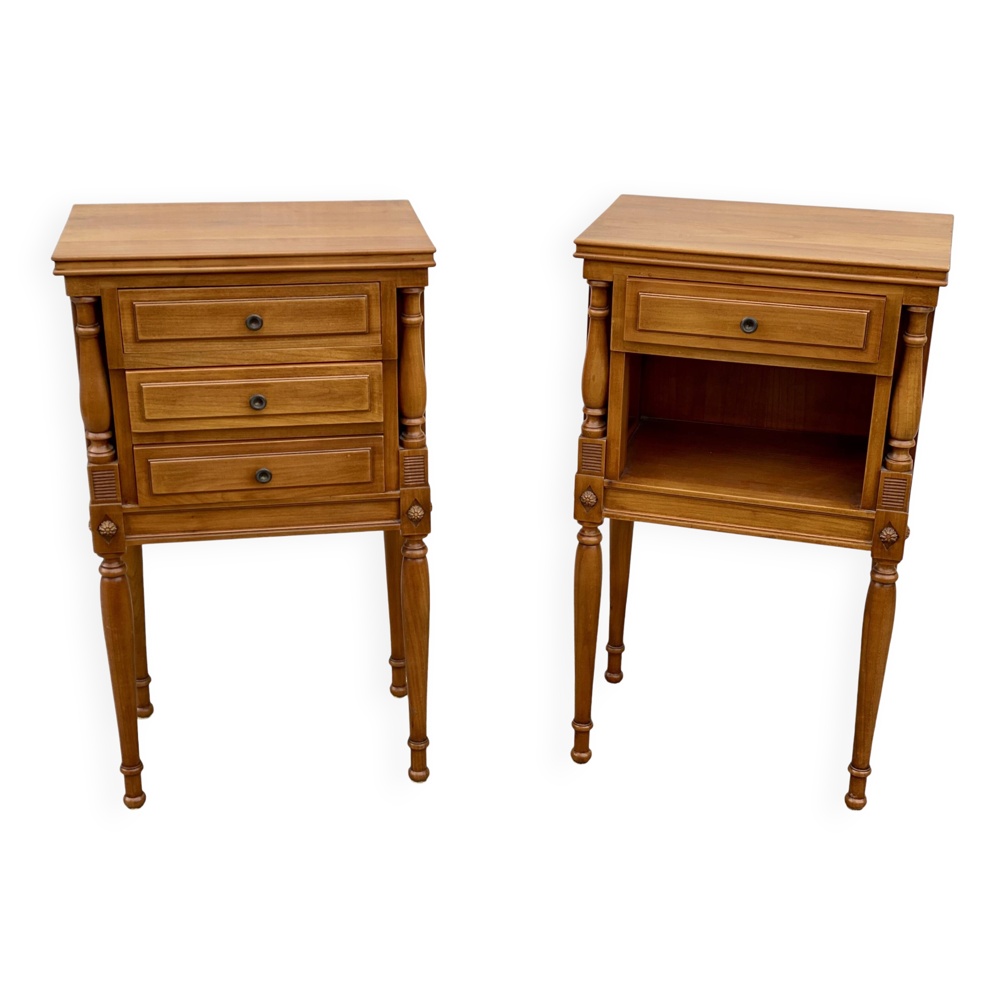 Pair of vintage fruitwood bedside tables from the 1960s.