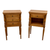 Pair of vintage fruitwood bedside tables from the 1960s.