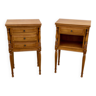 Pair of vintage fruitwood bedside tables from the 1960s.
