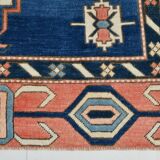 Tapis Vintage Géométrique Bleu et Rose Fait Main – Style Oriental,128x265Cm