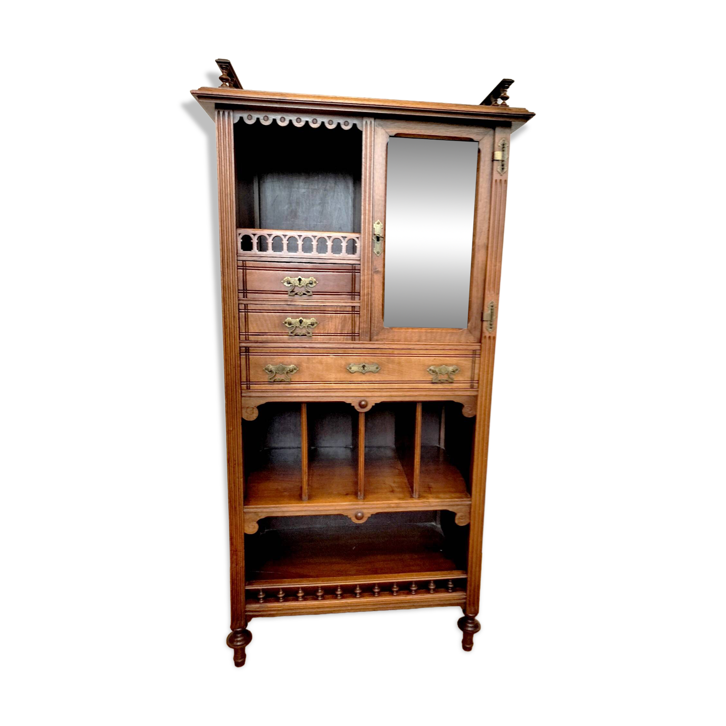 Music cabinet with sheet music display in solid walnut (19th century)