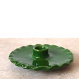 Bougeoir en céramique assiette dentelée vert sapin