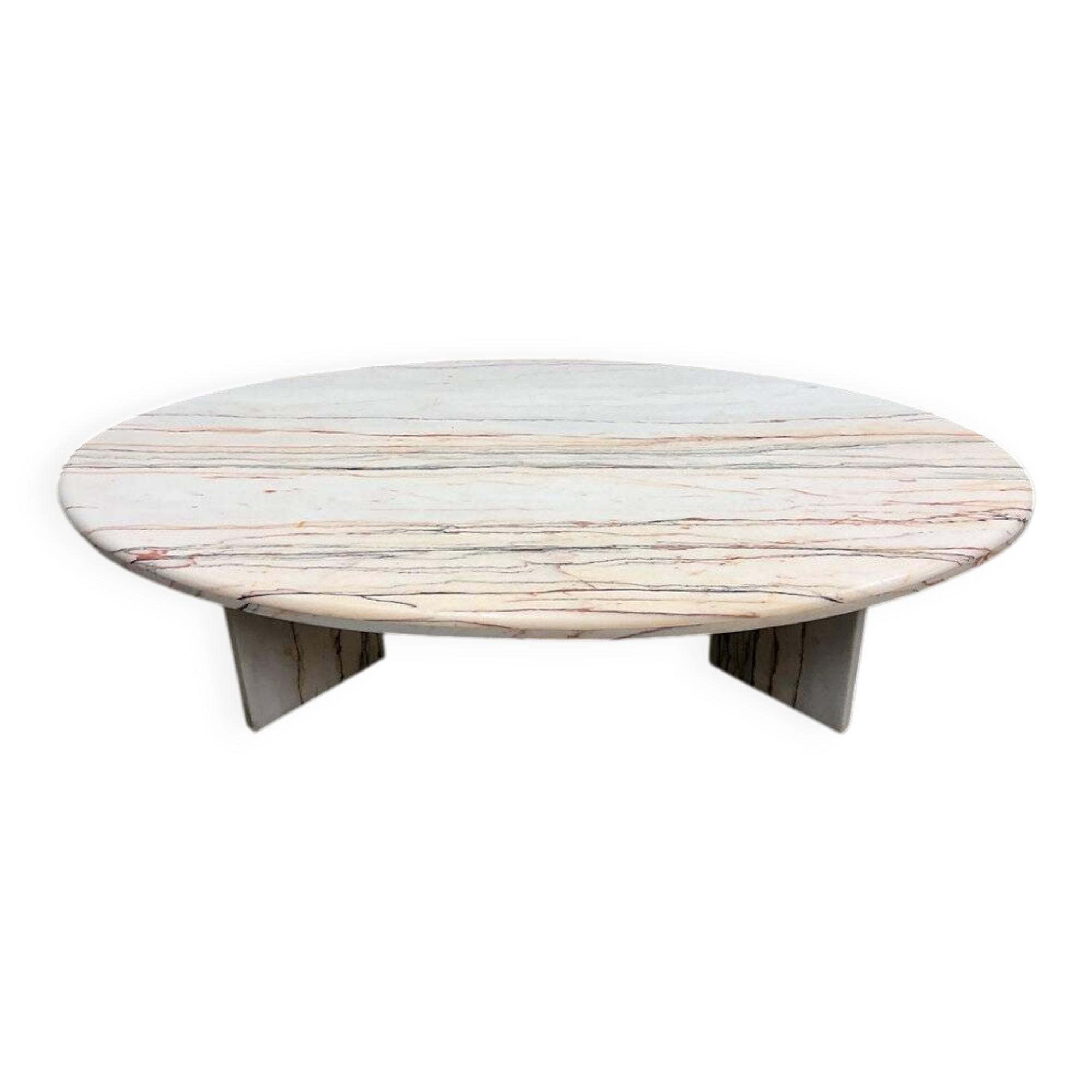 Oval Breccia Sarda Striato marble coffee table, Italy 1980s