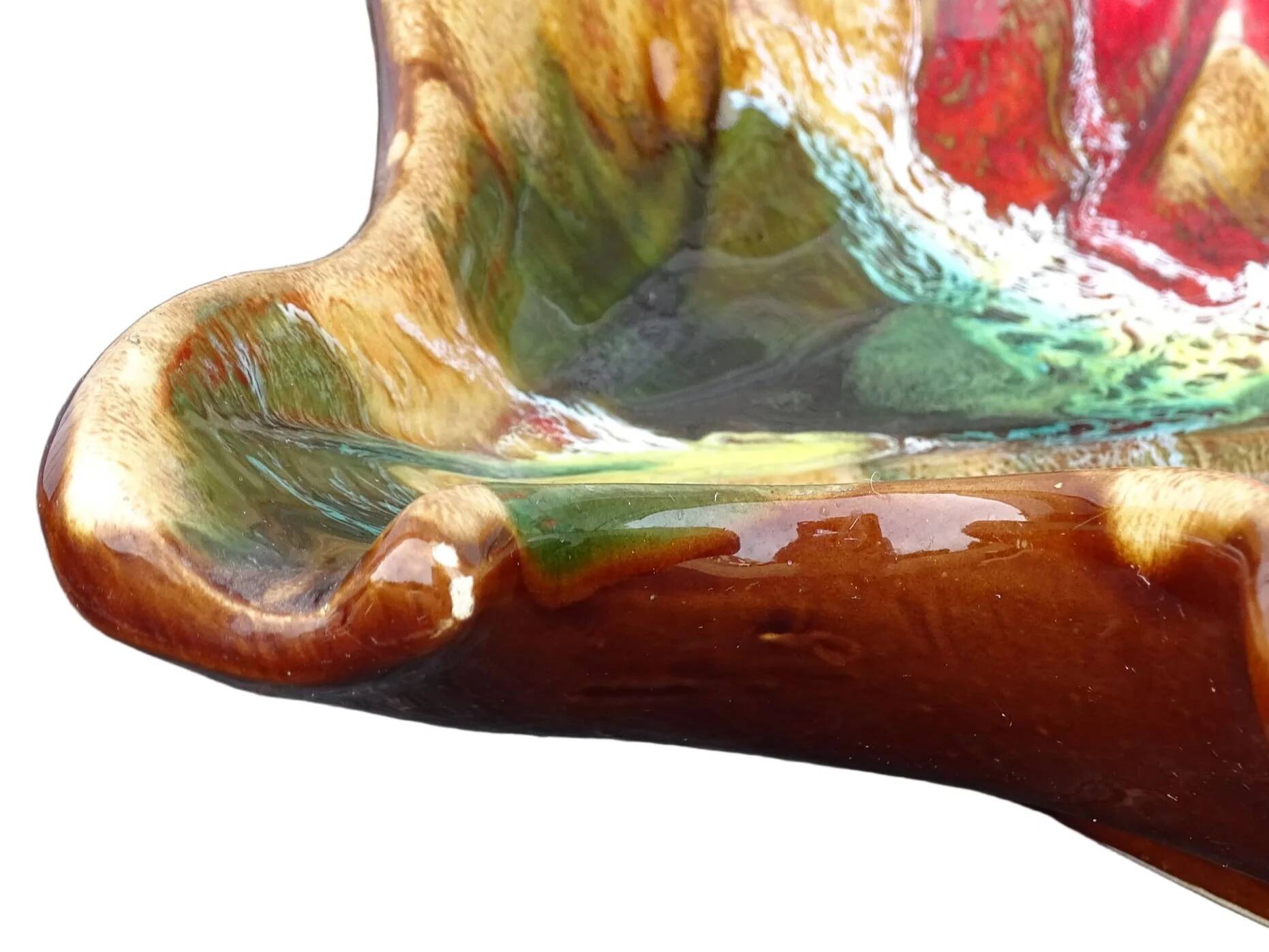 Bol vintage français en céramique Vallauris à motif de feuilles