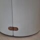 Vintage openable cylinder shaped bar cabinet, wood, brass and glass.