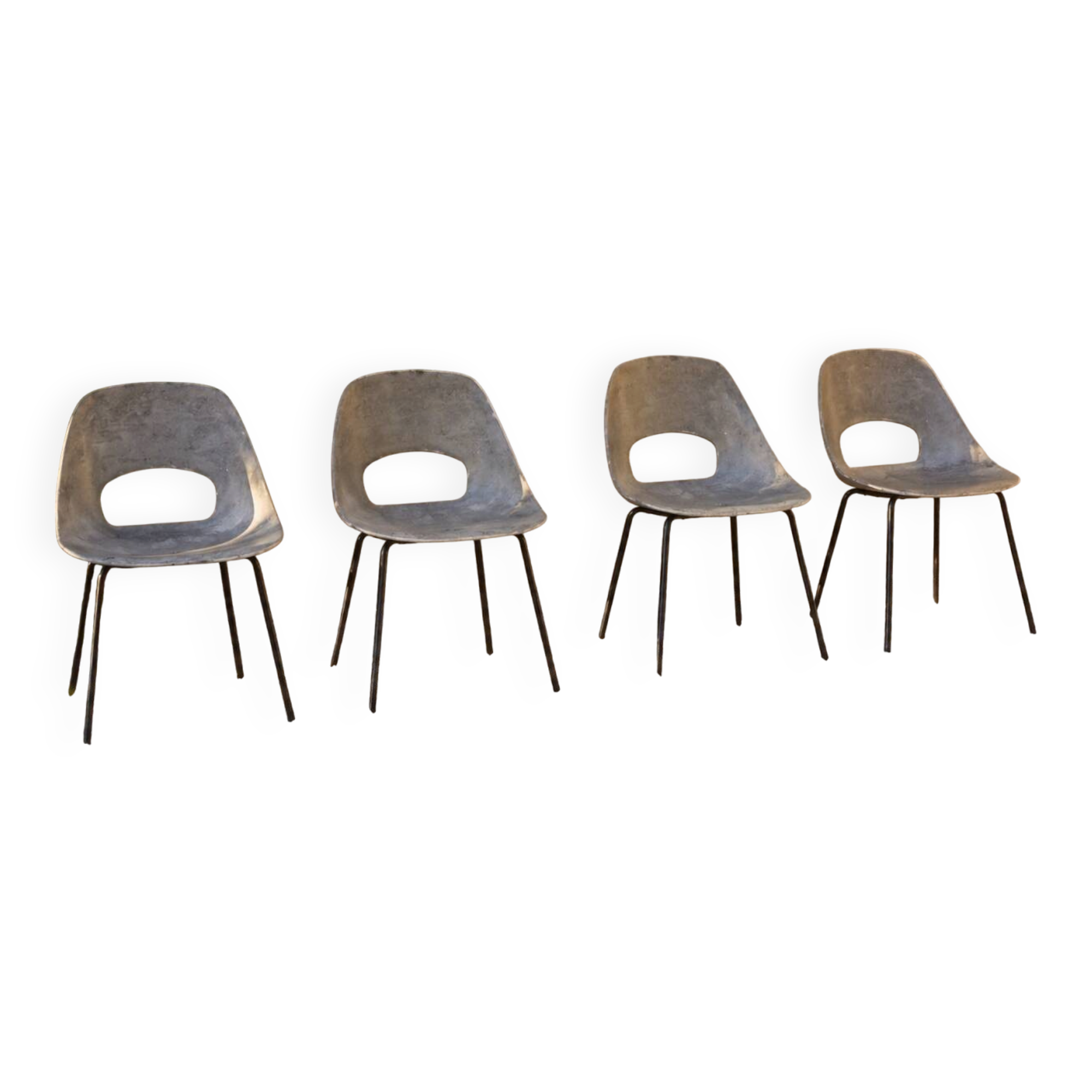 Four chairs 1953 Tonneau model design by Pierre Guariche Co.