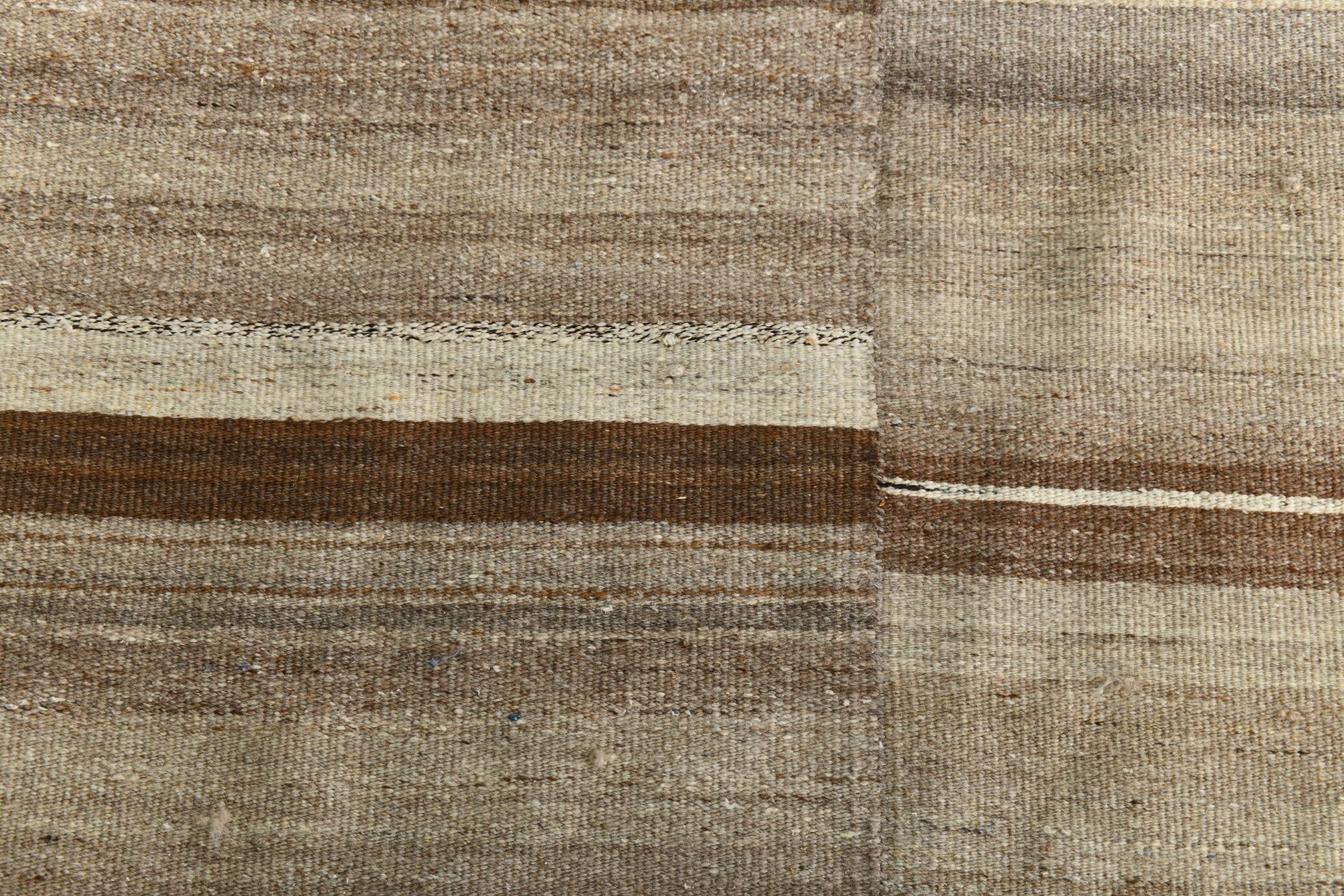 8x10 Kilim Brown & Cream Contemporary Kilim Rug, 233x293Cm