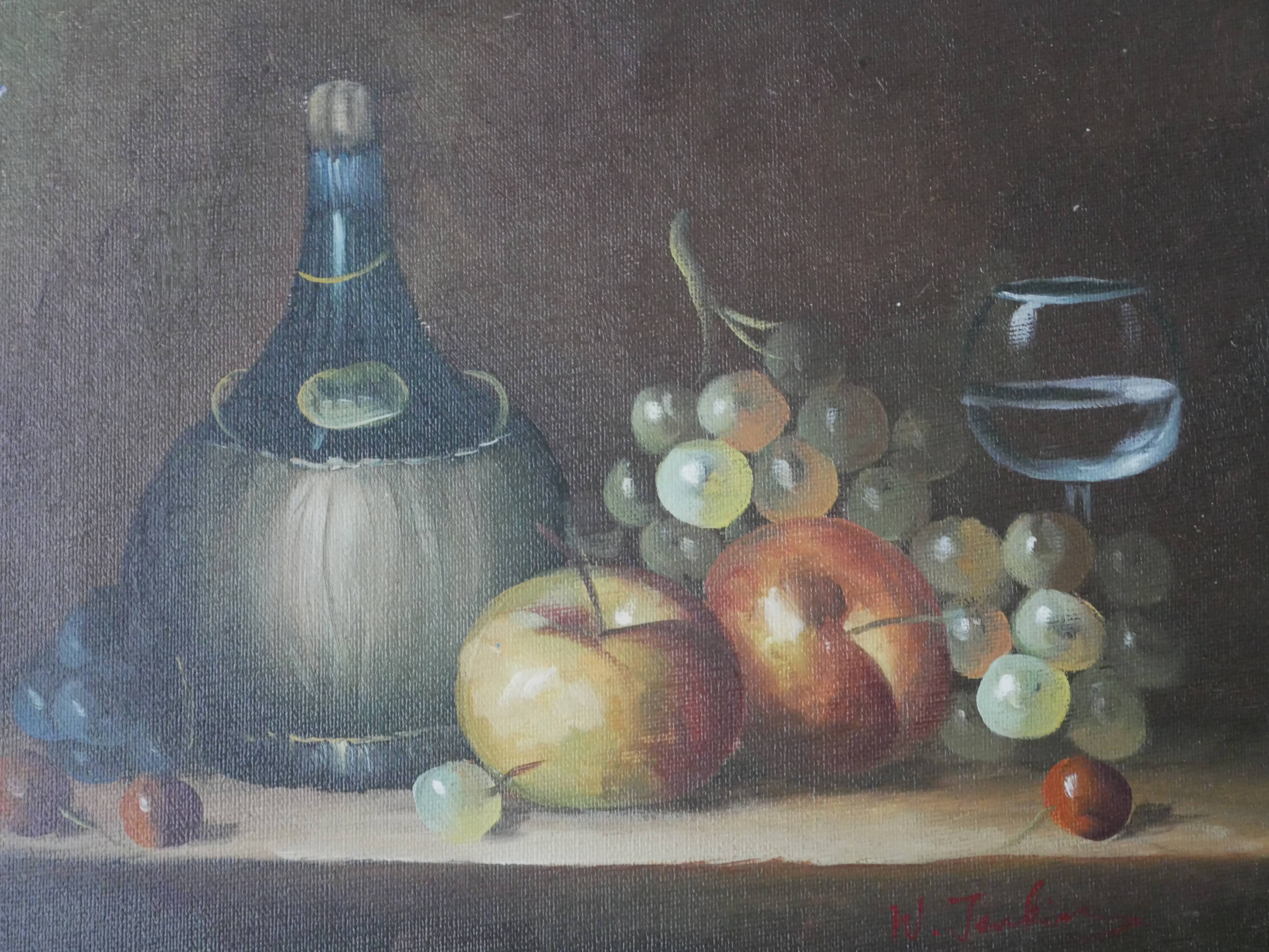 Old oil painting on canvas still life W. Jenkins countryside decoration