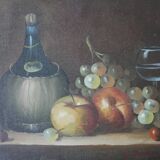 Tableau peinture ancienne huile sur toile nature morte W. Jenkins décoration campagne