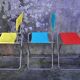 Ensemble de trois chaises pliantes en tissu