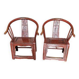 Chinese lacquered wooden armchairs