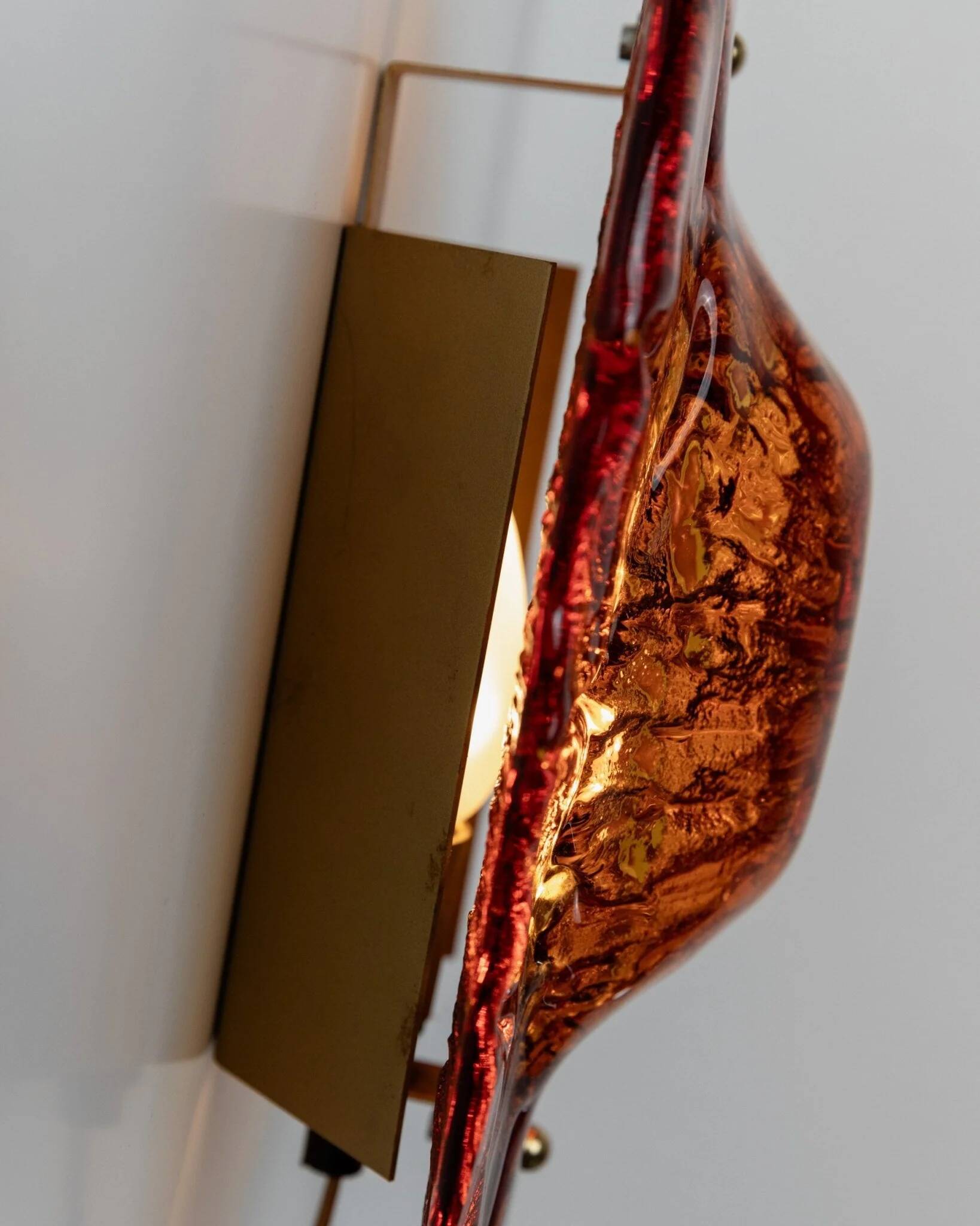 Orange Glass & Metal Wall Lamp Medaillon by Vitrika, 1960s Boho Vintage