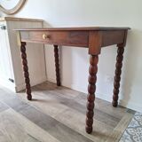 Bureau / Console / Table d'appoint en chêne à pieds bobine