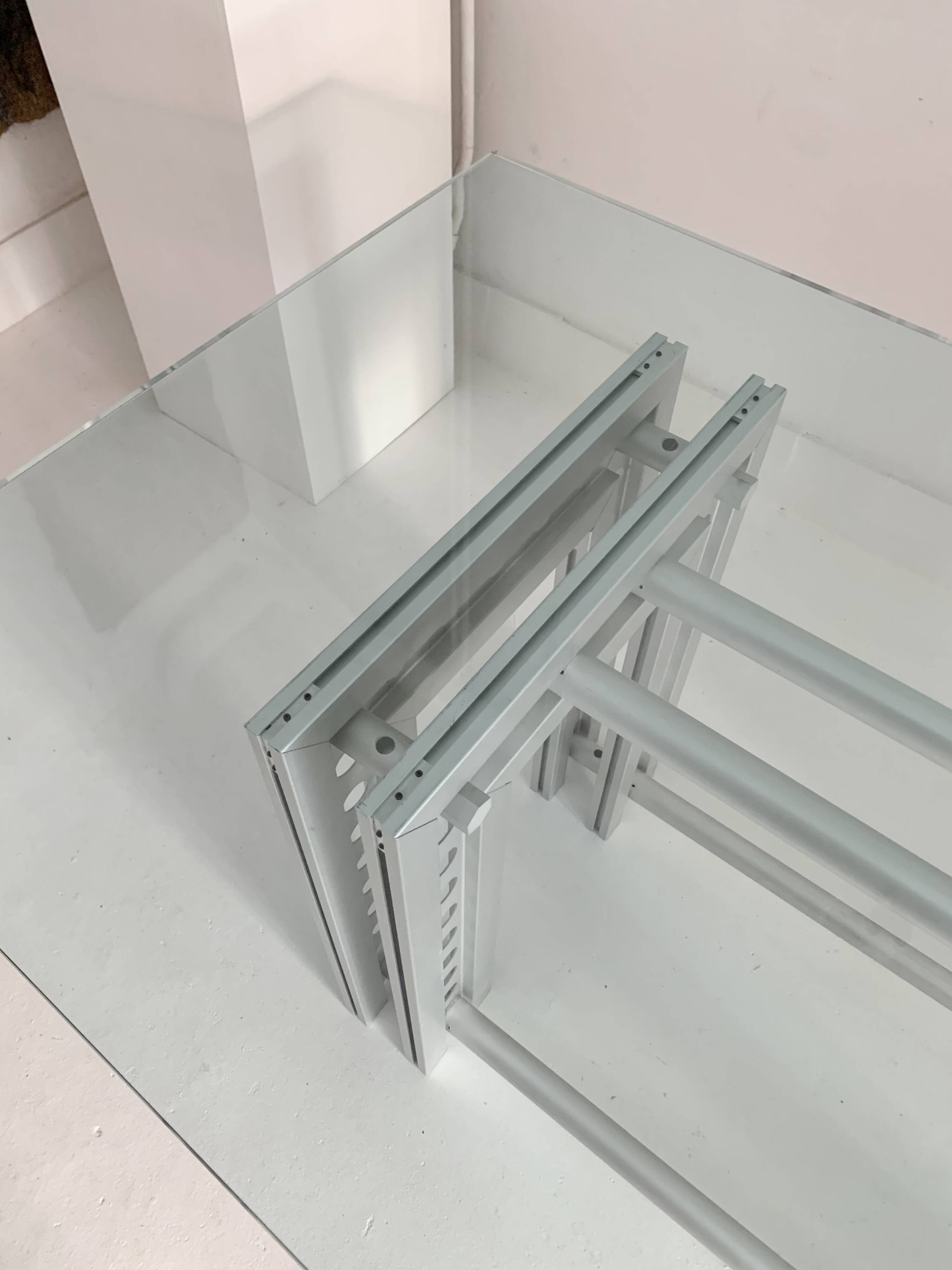 Aluminum and glass dining table