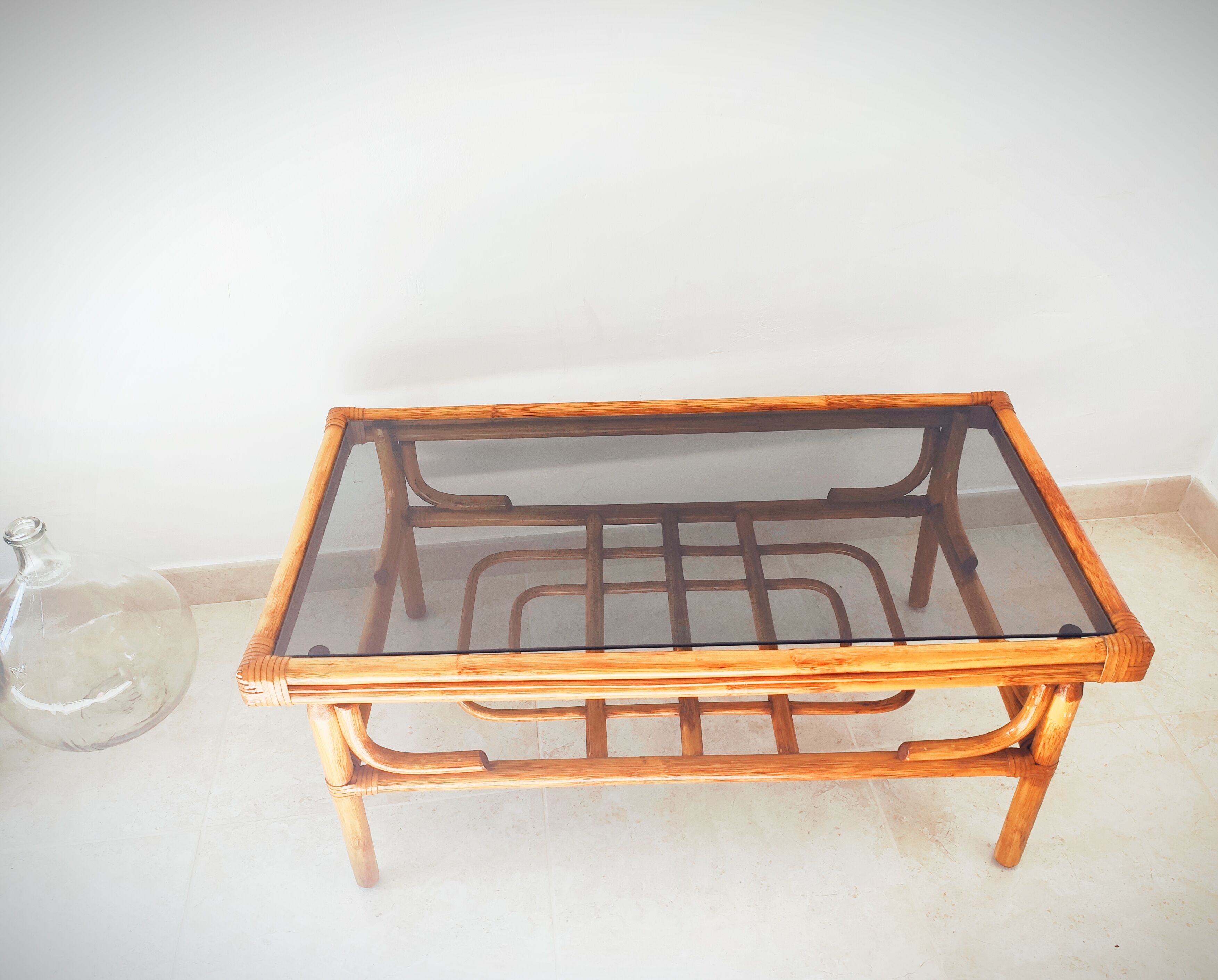 Rattan coffee table & smoked glass