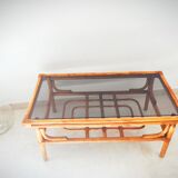 Table basse en rotin & verre fumé