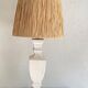 Wood and plaster lamp, new 2M cable, raffia lampshade