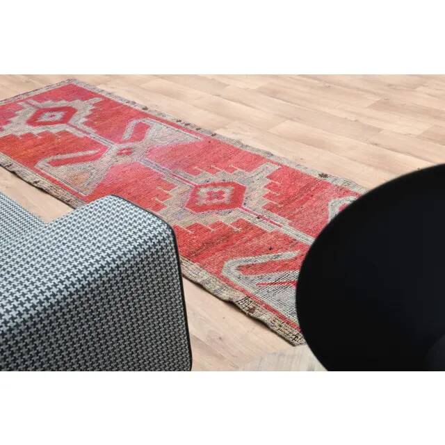 1970s Turkish Oushak Handmade Wool Cotton Red Runner Rug 83x272