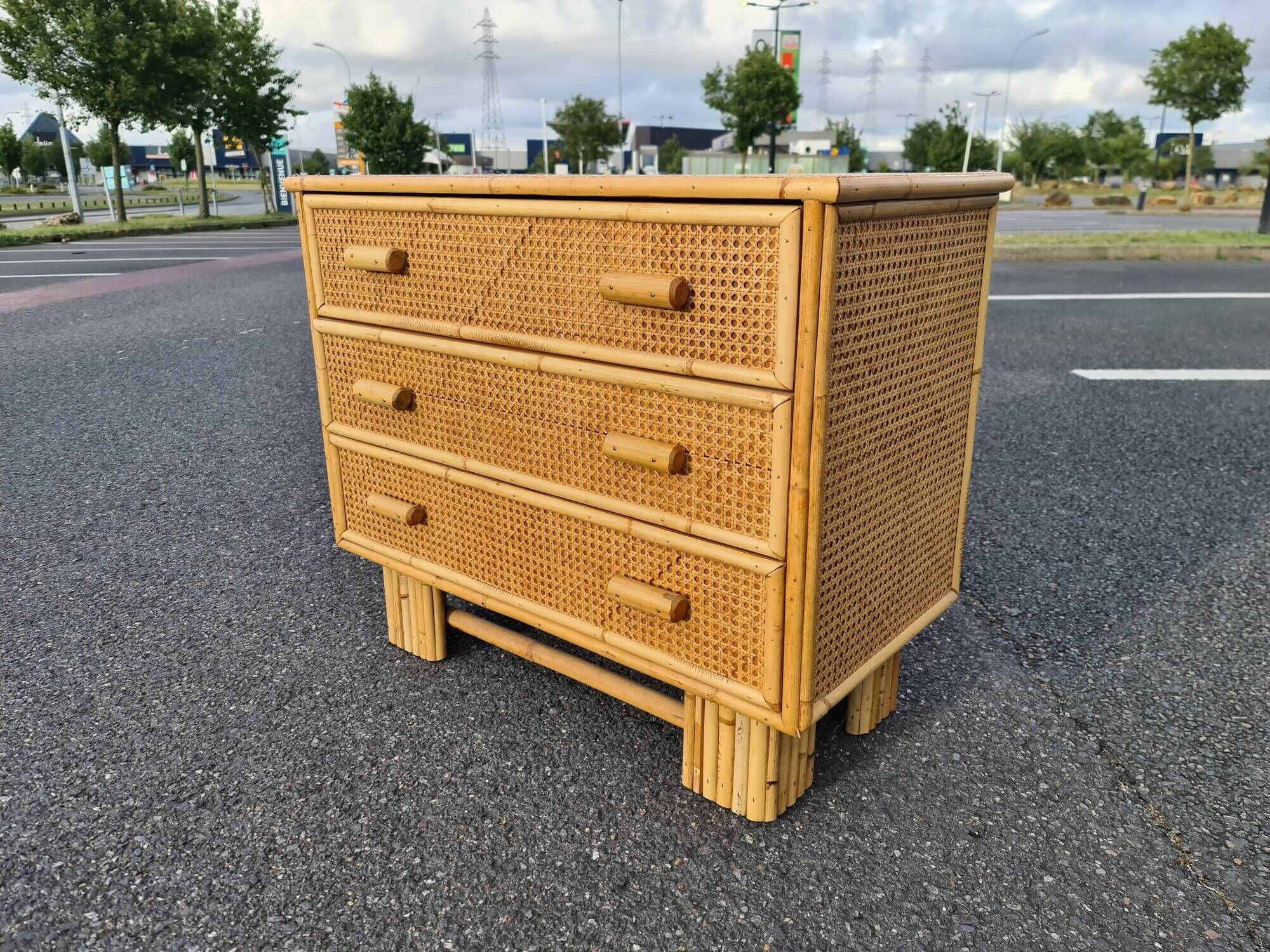 Commode vintage rotin bambou style art déco